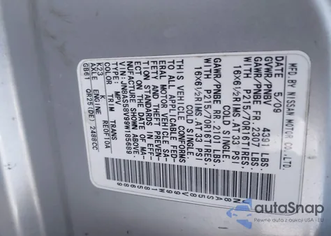 2009 Nissan Rogue S z USA, uszkodzony, nr VIN JN8AS58V99W185689
